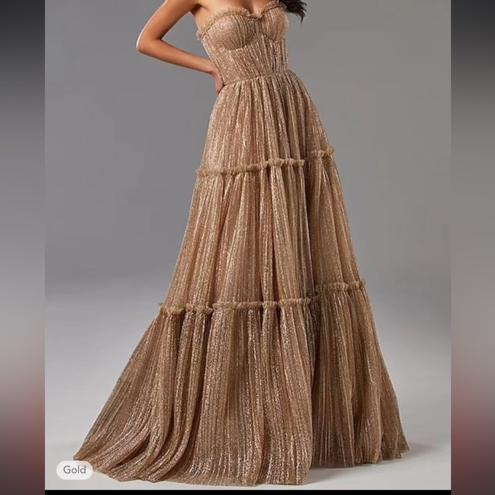 A-Line Evening Gown Glittering Dress in Champagne